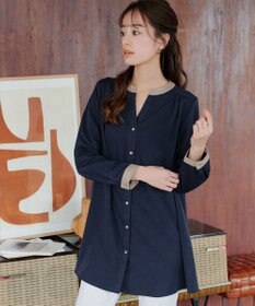 Tiaclasse 【洗える】クレリックシャツチュニックブラウス