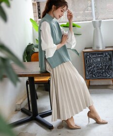 Tiaclasse L 【洗える】着回し自在のニットベスト＆フレア袖チュニックセット