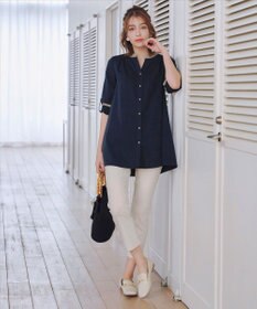 Tiaclasse 【洗える】クレリックシャツチュニックブラウス