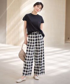 ANY 【ウエストゴム】リネンレーヨンワイドパンツ