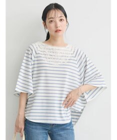 earth music&ecology 襟レースボーダーポンチョ