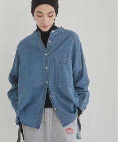 WEGO 【ANGIE VINTAGE】オーバーサイズ バンドカラー デニムシャツ