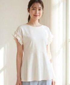 Feroux 【汗ジミが目立たない】フリル袖ペプラムデザインTシャツ