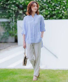 23区 【洗える】リネンレーヨンストレッチ テーパードパンツ