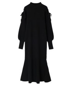 earth music&ecology 袖シアーフリルニットワンピース