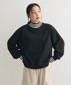 Green Parks 配色リブニットドッキング裏起毛プルオーバ