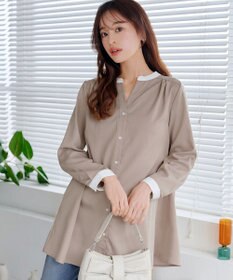 Tiaclasse 【洗える】クレリックシャツチュニックブラウス