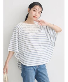 earth music&ecology 襟レースボーダーポンチョ