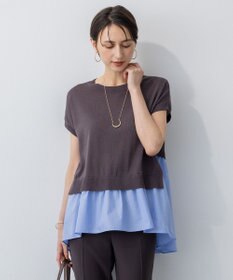 23区 L 【洗える】レイヤードデザイン ニット ブラウン×サックスストライプ