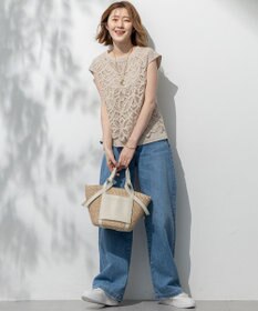 23区 L 【洗える/汗じみ防止加工】エンブロイダリージャージー フレンチスリーブ カットソー