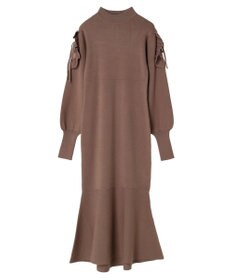 earth music&ecology 袖シアーフリルニットワンピース