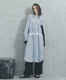 YECCA VECCA シアーMIXドロストデザインシャツワンピース