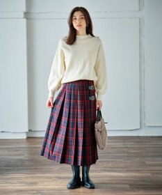 ANY L 【手洗い/ウエストゴム】チェック柄フリンジプリーツスカート