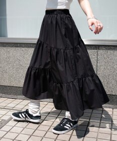 WEGO 【ウエストゴム】ランダムフリルロングスカート