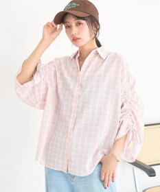 earth music&ecology シャーリングスリーブチェックシャツ