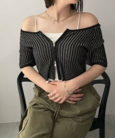 WEGO ダブルジップオフショルニットトップス