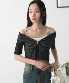 WEGO ダブルジップオフショルニットトップス