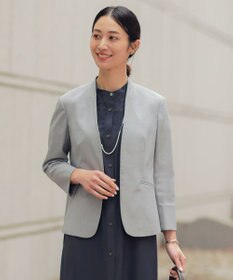 J.PRESS LADIES 【セットアップ対応・人気素材】コットンFITTY ノーカラー ジャケット