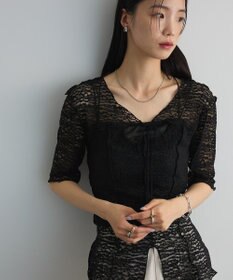 Green Parks カットワークデザインレース半袖トップス