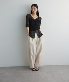 Green Parks カットワークデザインレース半袖トップス