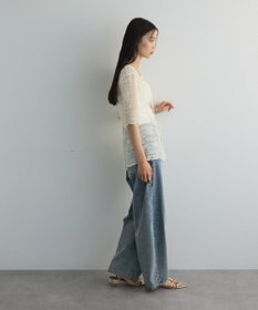 Green Parks カットワークデザインレース半袖トップス