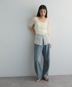 Green Parks カットワークデザインレース半袖トップス