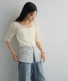 Green Parks カットワークデザインレース半袖トップス