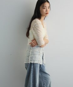 Green Parks カットワークデザインレース半袖トップス