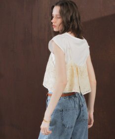 YECCA VECCA 【2点SET】刺繍メッシュキャミセットコットンTee