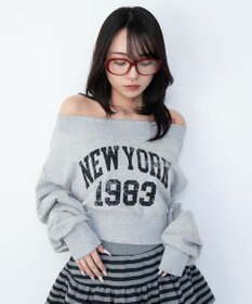 WEGO グラフィックオフショルショートスウェット