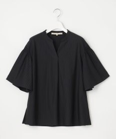 自由区 L 【洗える】ストレッチシャーティング 5分袖 フレアスリーブブラウス