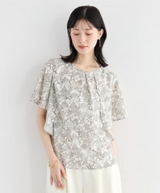 YECCA VECCA ラインフルーツ柄ラッフルブラウス