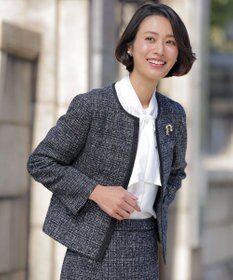 J.PRESS LADIES 【セットアップ対応】ファンシーツイード ノーカラー ジャケット ネイビーミックス系