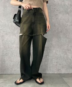 WEGO ヴィンテージウォッシュサイドカットデニムパンツ
