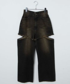 WEGO ヴィンテージウォッシュサイドカットデニムパンツ