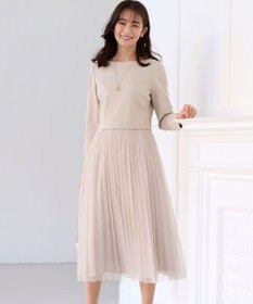 組曲 【WEB限定・KUMIKYOKU NAVY】ジャージーコンビ ギャザーチュール ワンピース ベージュ系