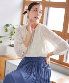 Tiaclasse 【洗える】フラワージャガードブラウス