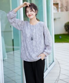 Tiaclasse 【洗える】フラワージャガードブラウス