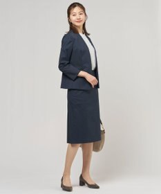J.PRESS LADIES 【セットアップ対応・洗える・撥水】コットンFITTY ノーカラー ジャケット