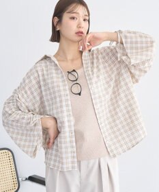 earth music&ecology シャーリングスリーブチェックシャツ