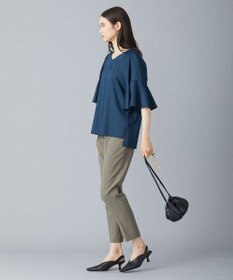 ICB 【洗える】コットンサテン　フレアスリーブブラウス