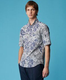 JOSEPH ABBOUD 【サスティナブルな麻混】コットンリヨセルリネンリーフプリント 半袖シャツ