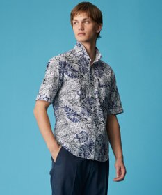 JOSEPH ABBOUD 【サスティナブルな麻混】コットンリヨセルリネンリーフプリント 半袖シャツ