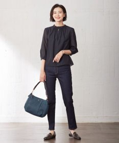 J.PRESS LADIES シャドーストライプ スリットフリルネック カットソー