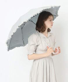 MOONBAT ランバン オン ブルー 晴雨兼用日傘 折りたたみ傘 ビジュー付きオーガンジーフリル 遮光 遮熱 UV