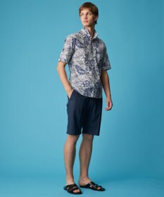 JOSEPH ABBOUD 【サスティナブルな麻混】コットンリヨセルリネンリーフプリント 半袖シャツ