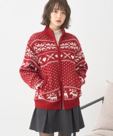 earth music&ecology ダブルzipノルディックカウチンニットカーディガン