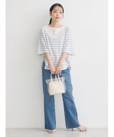 earth music&ecology 襟レースボーダーポンチョ