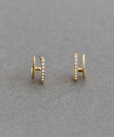 Phoebe 【金属アレルギー対応】メタル×ビジュー2ラインピアス　ゴールド/サージカルステンレス