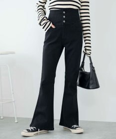 WEGO ハイウエストストレッチフレアデニムパンツ